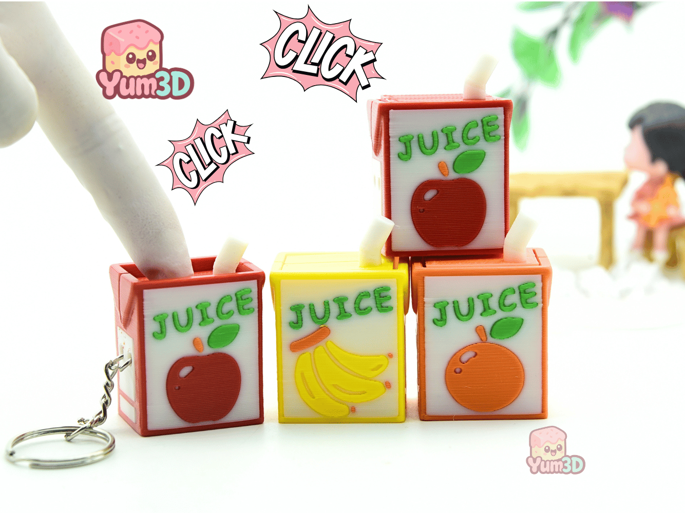 📦 Yum3D Kawaii Juices Box Set of Clicker Keychains - Cute